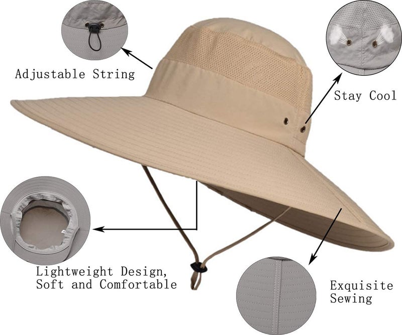 Leotruny Super Wide Brim Bucket Hat UPF50+ Waterproof Sun Hat for Fishing Hiking Camping (C03-Khaki) - Image 5